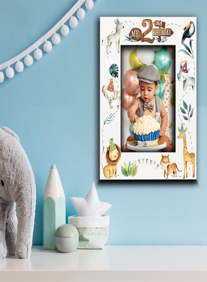 BELLA BUSTA--My 2nd Birthday Picture Frame -Second Birthday Baby Boy Girl Safari Animals Theme -Lions, Elephants and Giraffes-UV Print (Safari (5x7 Vertical)) - Image 3